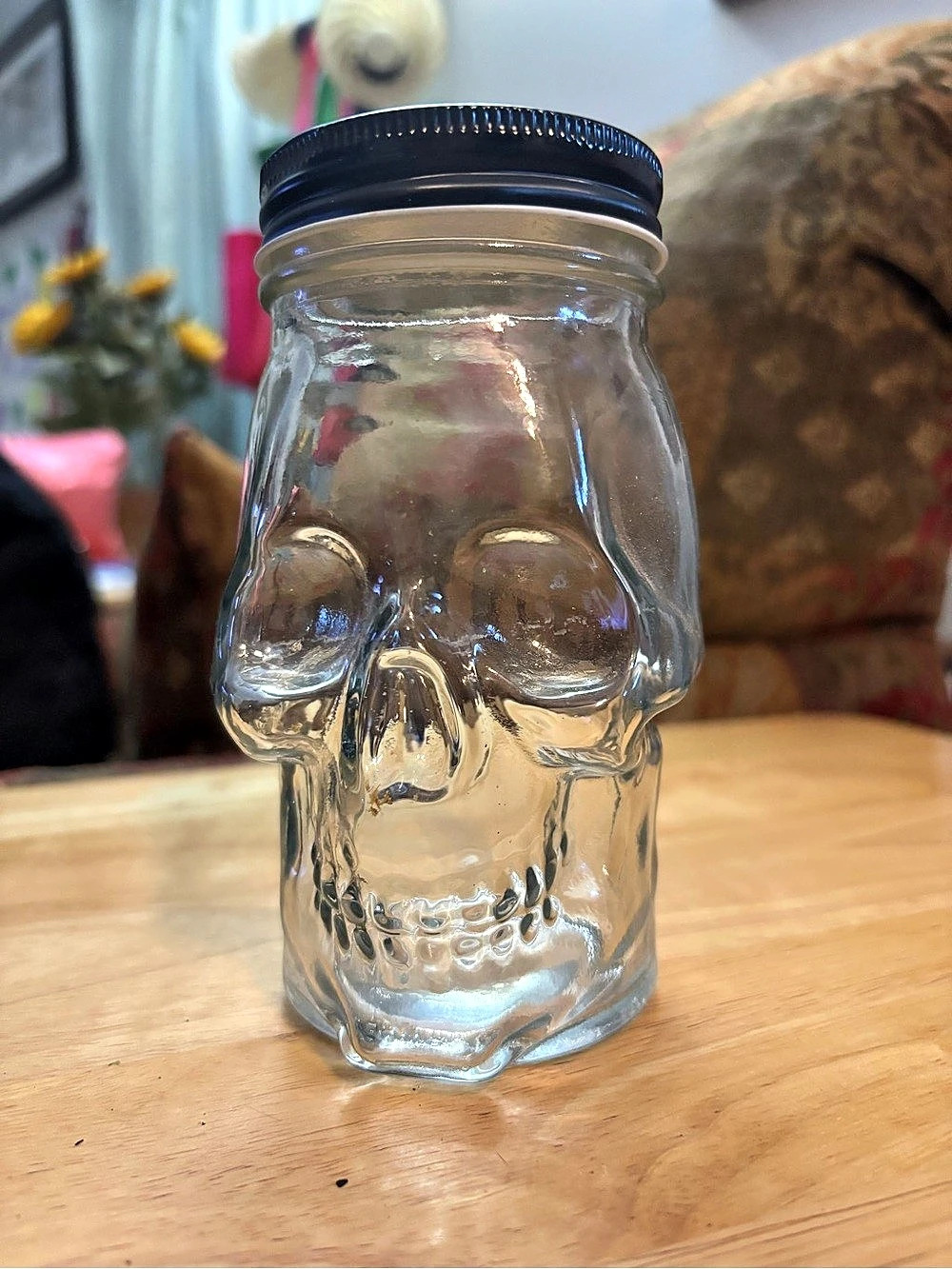 Clear & Black Skull Glass Jar with Black Lid